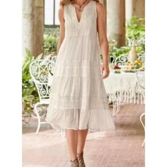 SUNDANCE CATALOG Zelie Eyelet Dress White Sleeveless Midi Size Petite Small - Picture 1 of 12